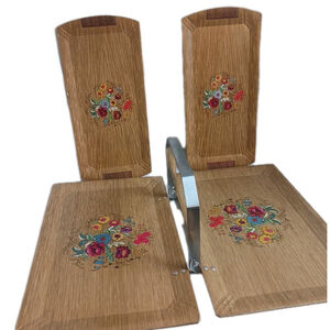 Vintage Haskelite Floral Aluminum Folding Serving Tray Set